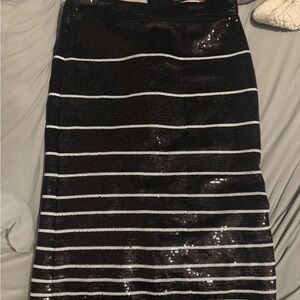 Alice and Olivia Black and Silver Sequin Striped Skirt